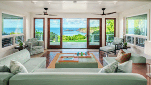 Ocean view from main living area of Secret Beach House Kaua