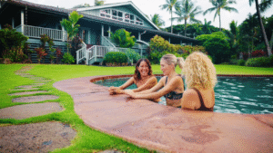 Pool party with a view of the ocean at Secret Beach House