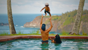 Family time in the pool overlooking Secret Beach