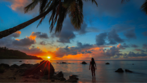 Kauai sunset on a secluded beach that feels private